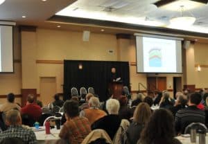 Darrin Qualman speaking in Lacombe, Alberta