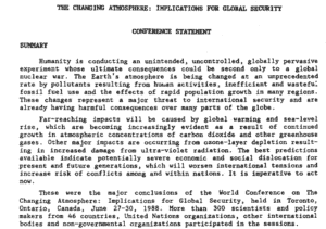 An excerpt from the Conference Statement of the 1988 World Conference on the Changing Atmosphere held in Toronto